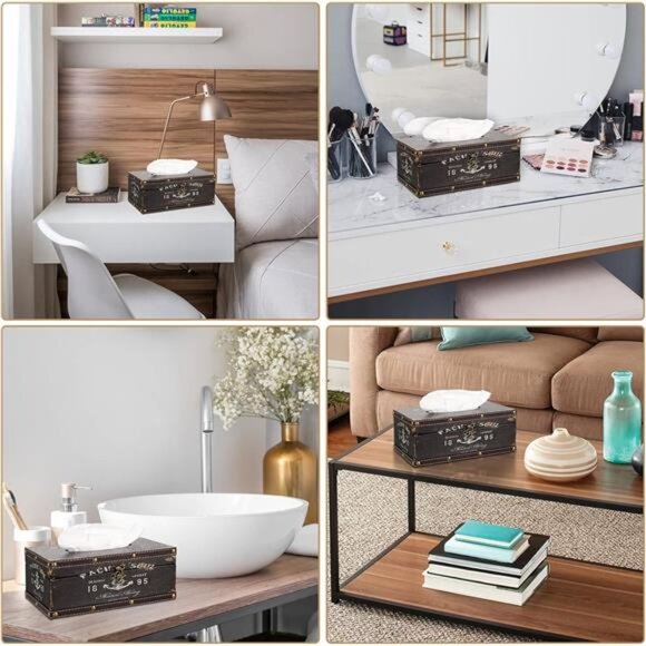 Sumnacon Tissue Box Cover Rectangle Tissue Box with Lid,Wooden Tissue Box - Picture 6 of 16